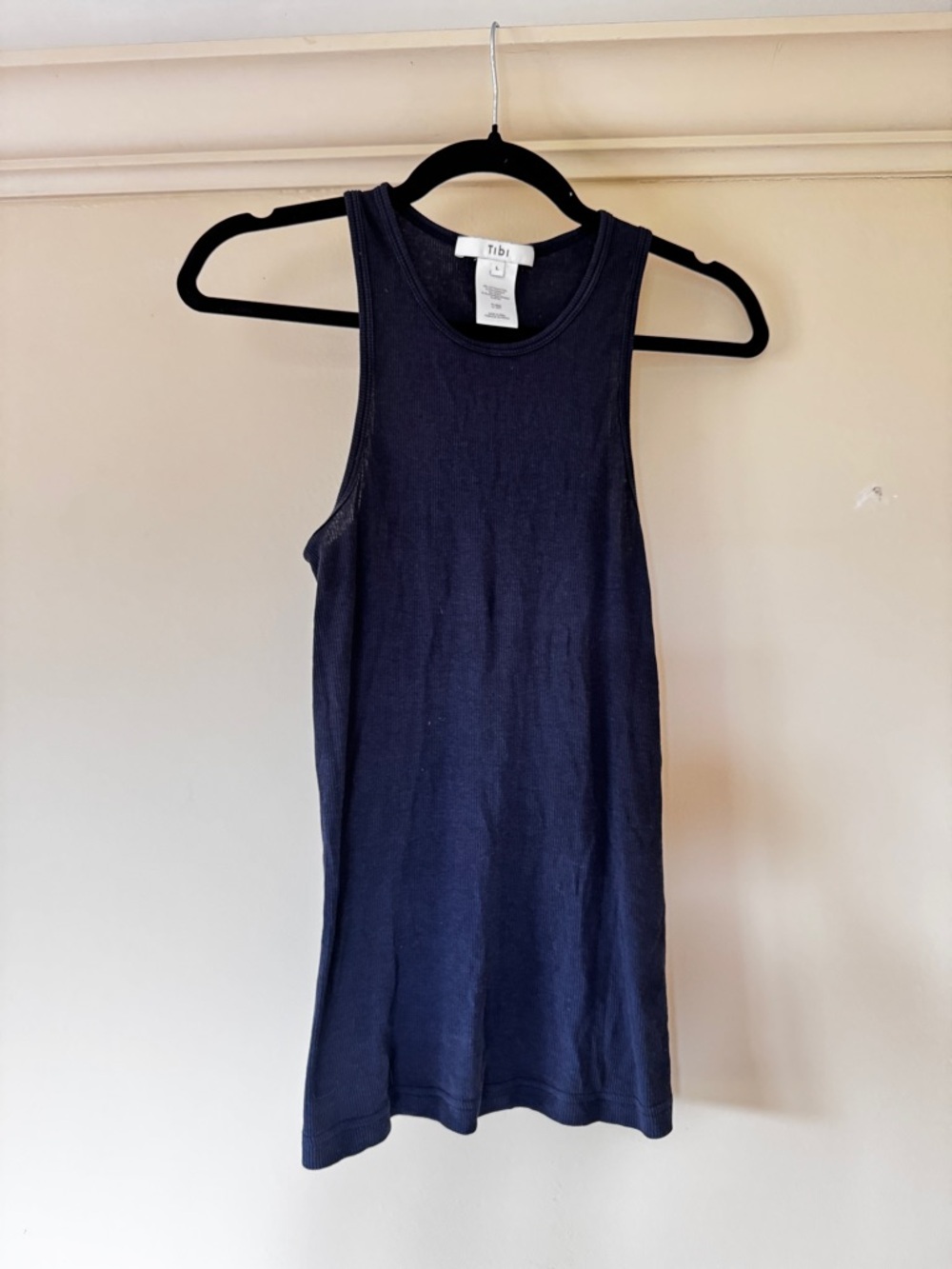 Tibi Circular Fine Rib T-Shirt Tank Navy Size L